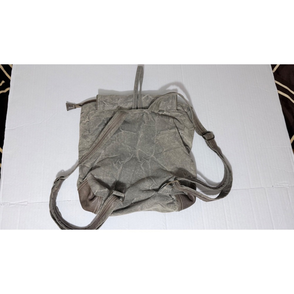 Myra Bag Chateau Marseille Upcycled Canvas Leather Backpack Grey Brown Vintage - Picture 5 of 8